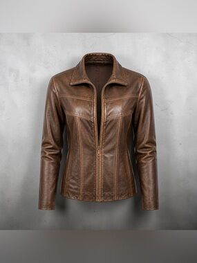 Wilson Maxima Brown Fitted Leather Zip Jacket